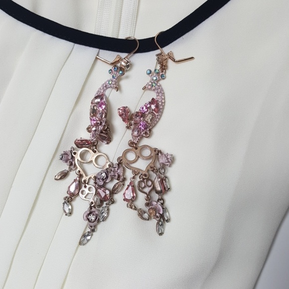 Betsey Johnson Jewelry - Betsey Johnson Pink Peacock Dangle Drop Earrings